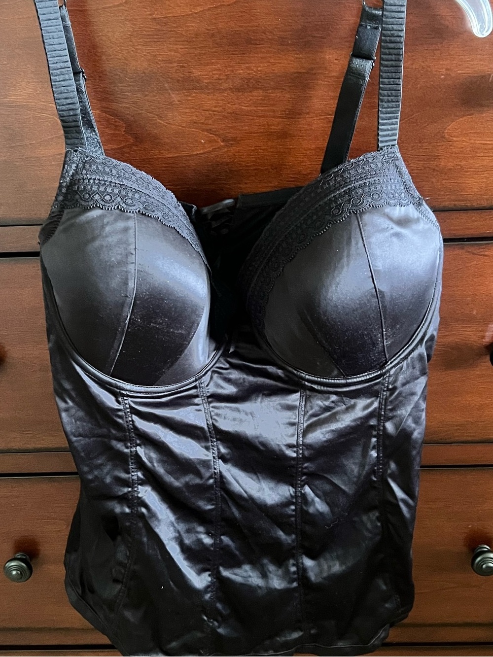 Adore Me Black Satin Bustier Camisole with Lace Trim